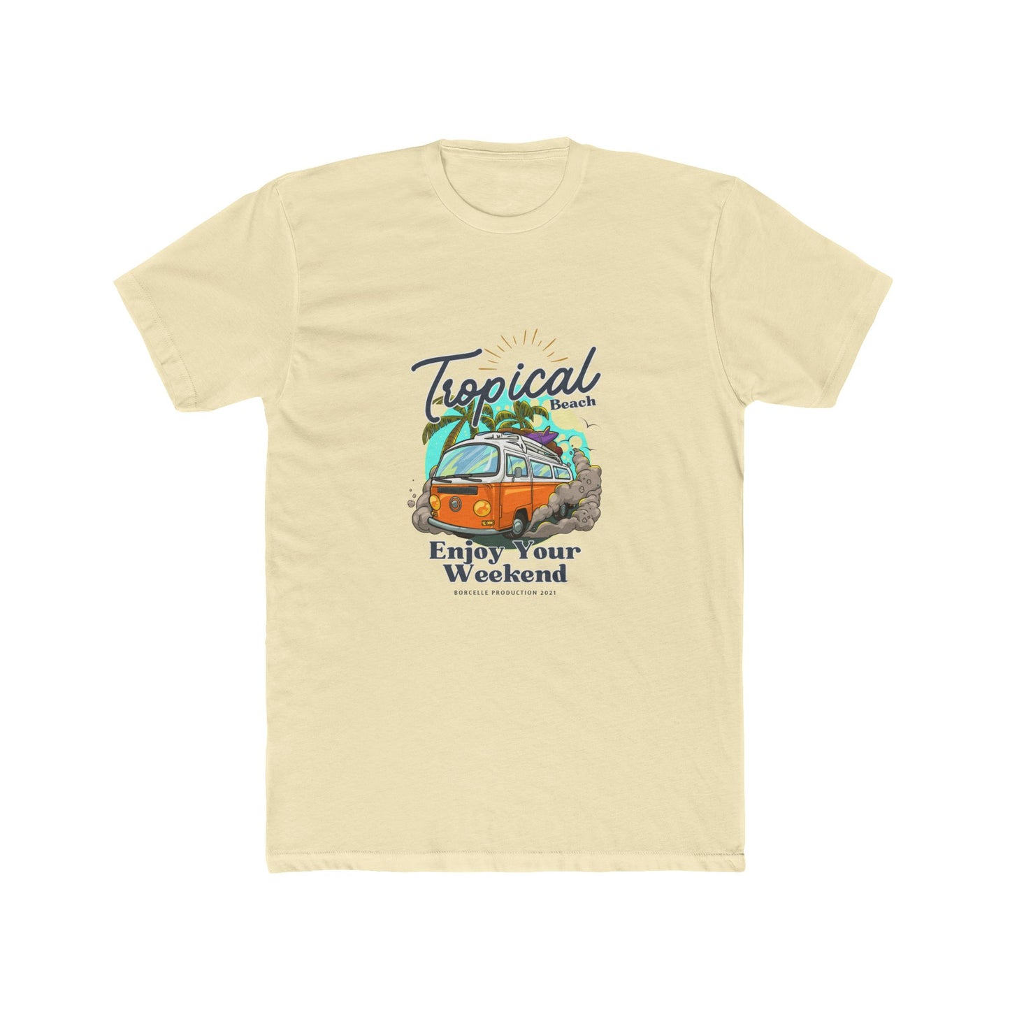 Tropical Beach Van Tee — "Enjoy Your Weekend" Vintage Surf T-Shirt