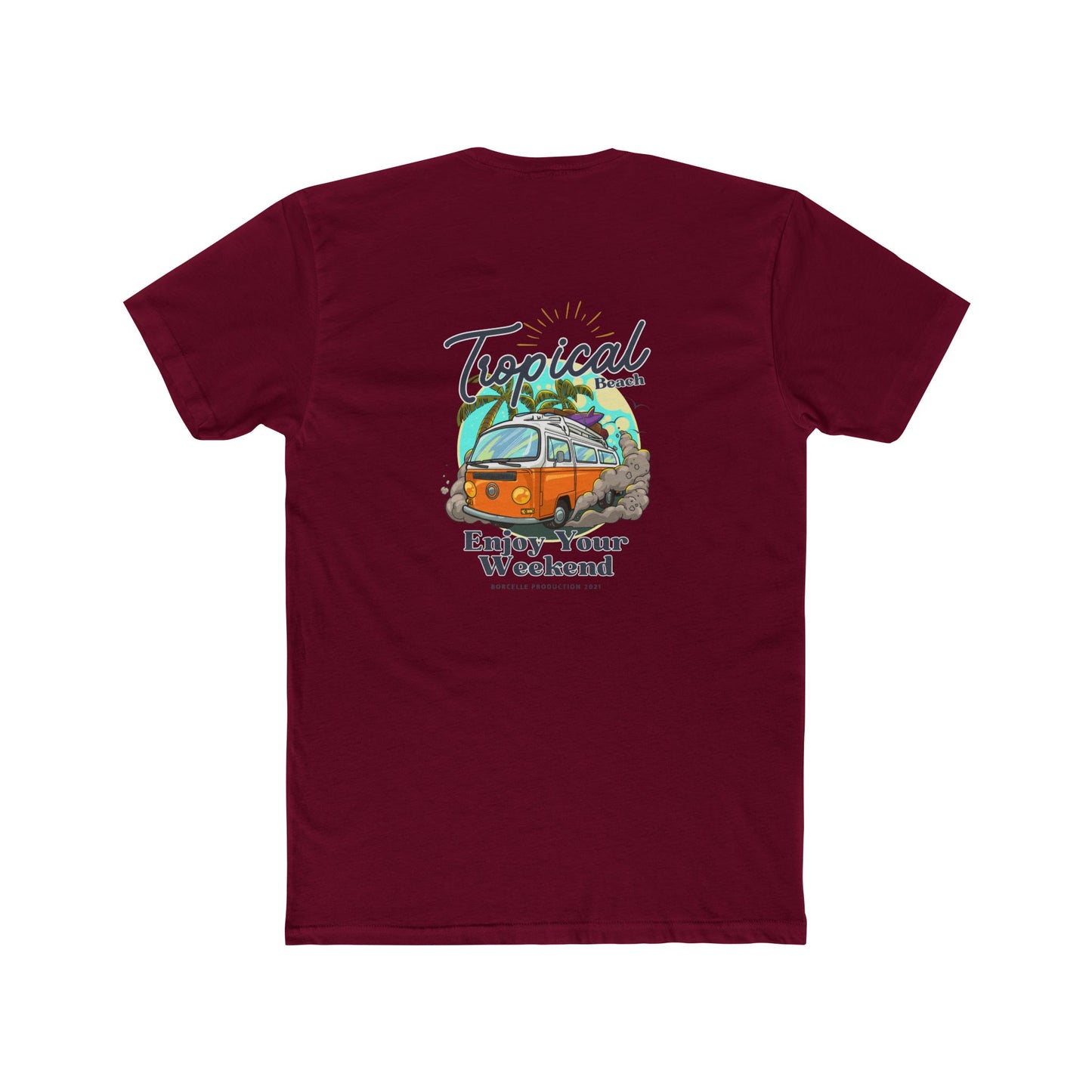 Tropical Beach Van Tee — "Enjoy Your Weekend" Vintage Surf T-Shirt