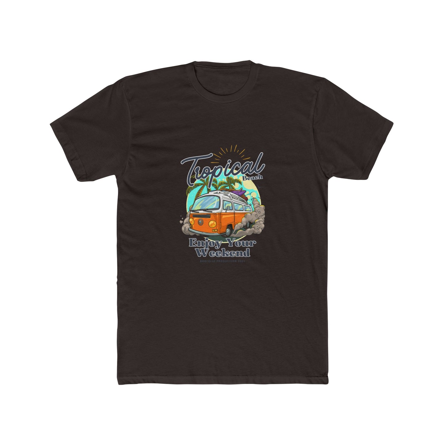 Tropical Beach Van Tee — "Enjoy Your Weekend" Vintage Surf T-Shirt