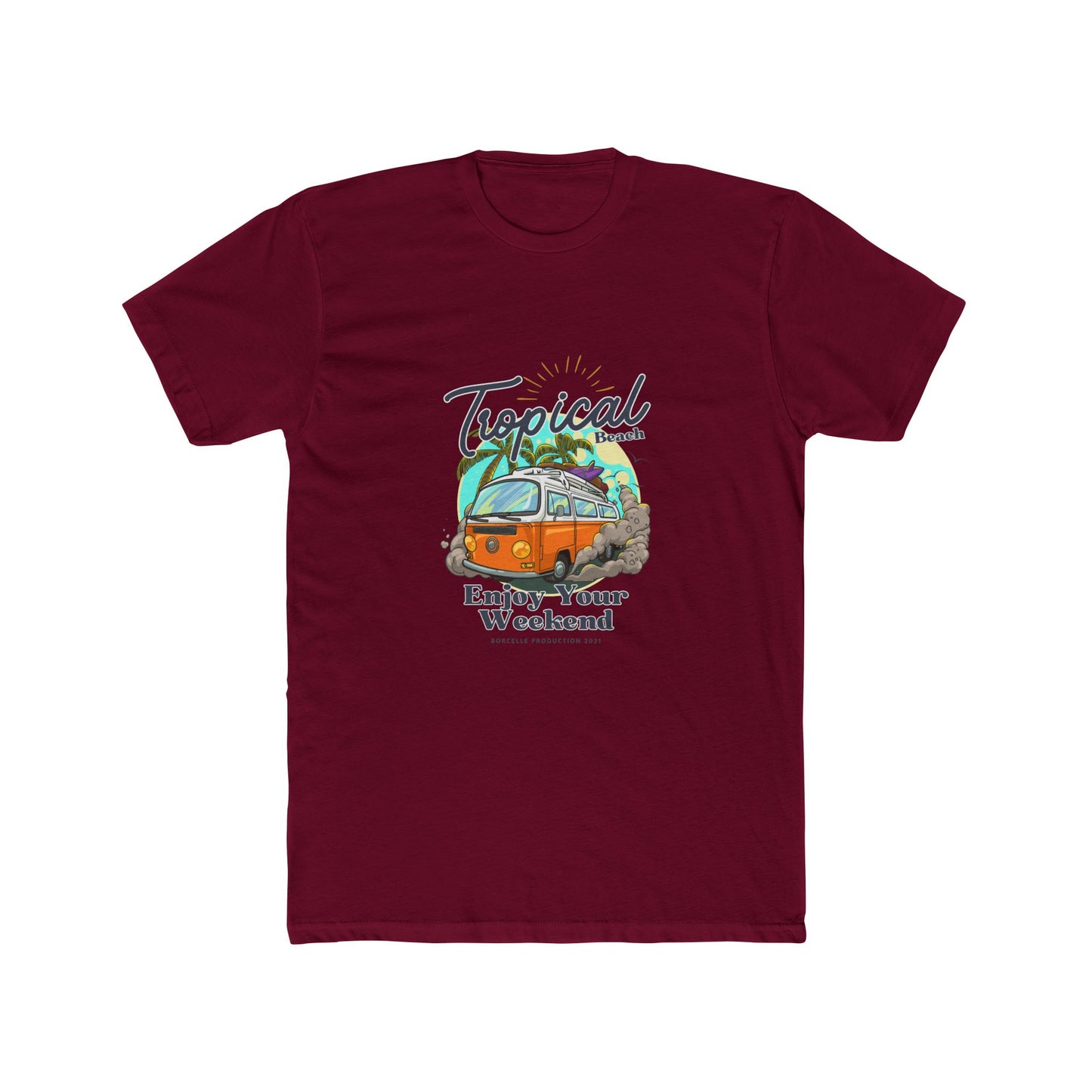 Tropical Beach Van Tee — "Enjoy Your Weekend" Vintage Surf T-Shirt