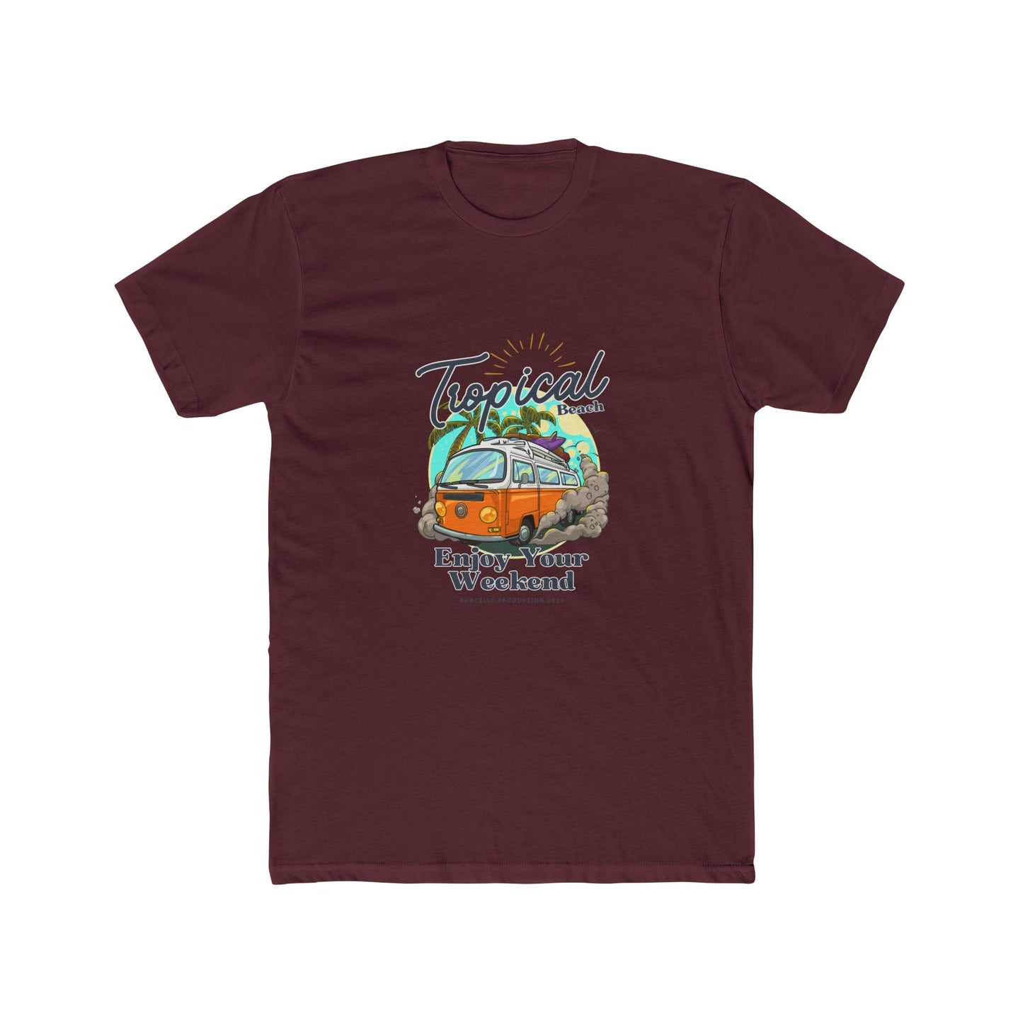 Tropical Beach Van Tee — "Enjoy Your Weekend" Vintage Surf T-Shirt