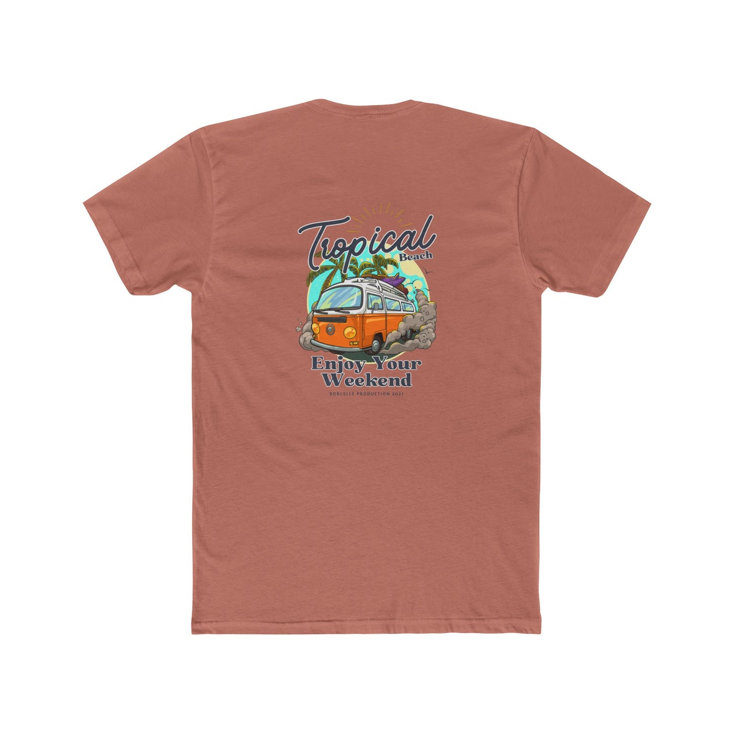 Tropical Beach Van Tee — "Enjoy Your Weekend" Vintage Surf T-Shirt