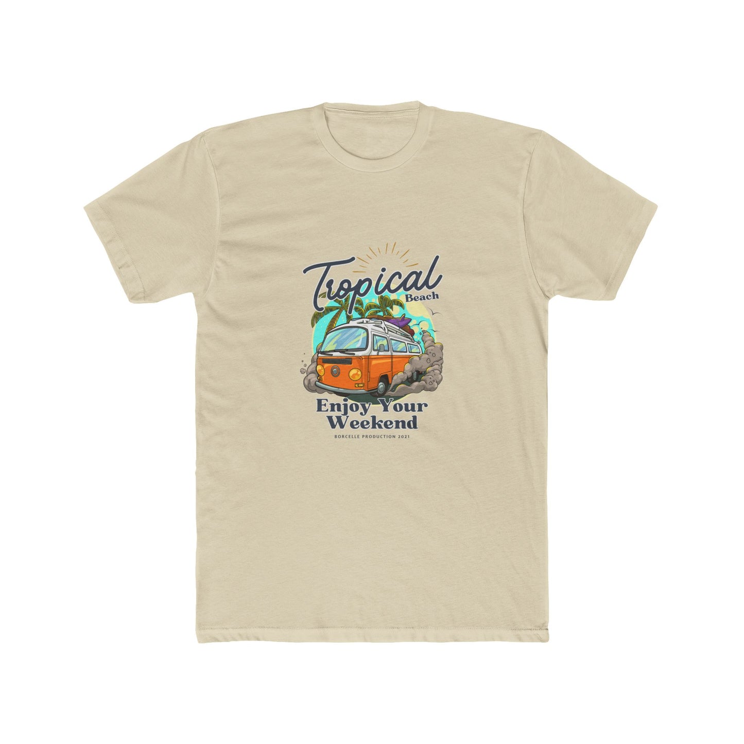 Tropical Beach Van Tee — "Enjoy Your Weekend" Vintage Surf T-Shirt