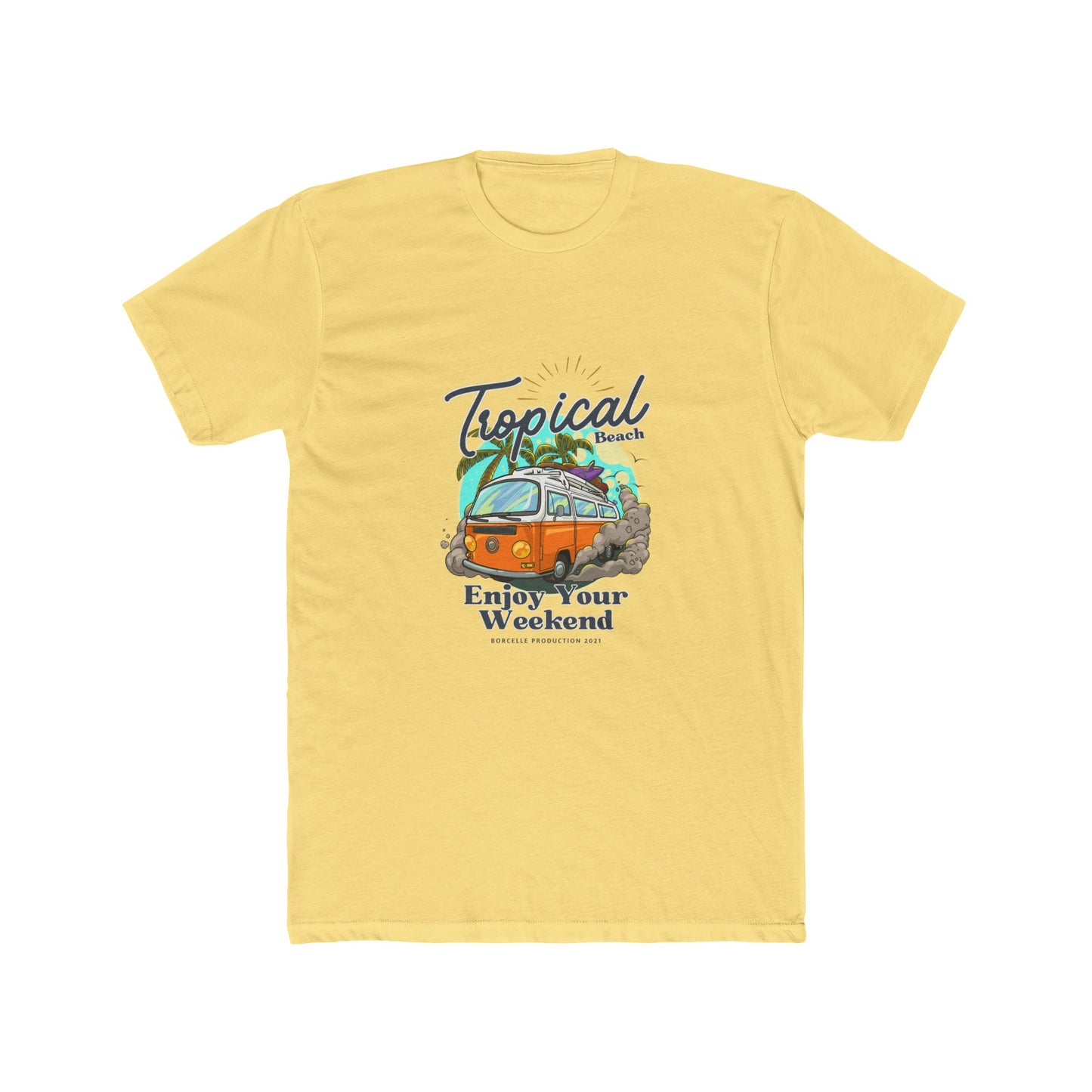 Tropical Beach Van Tee — "Enjoy Your Weekend" Vintage Surf T-Shirt