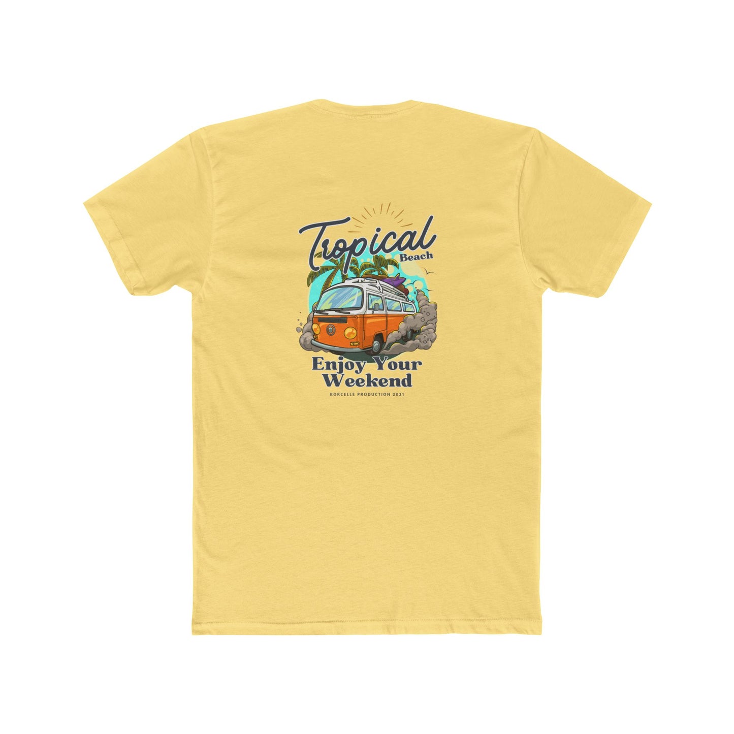 Tropical Beach Van Tee — "Enjoy Your Weekend" Vintage Surf T-Shirt