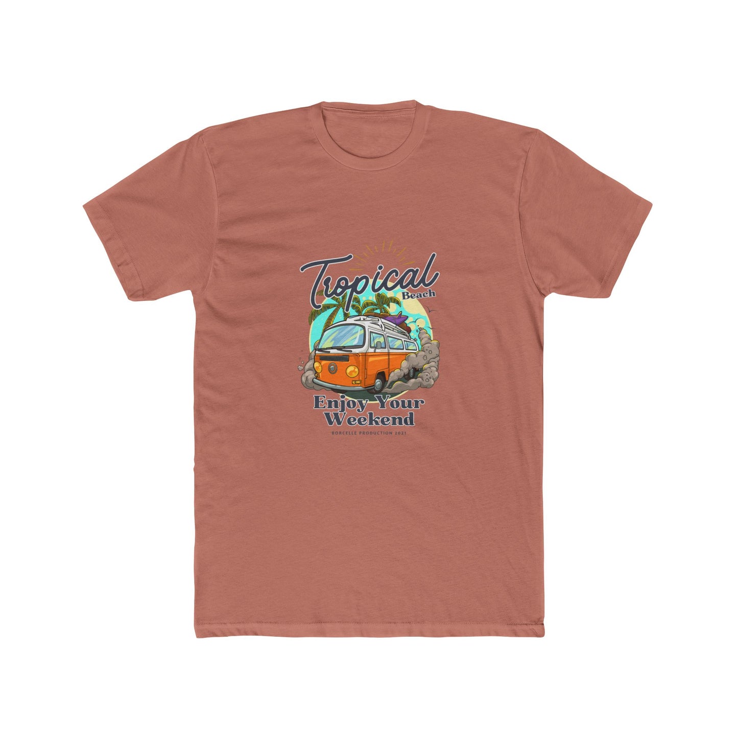 Tropical Beach Van Tee — "Enjoy Your Weekend" Vintage Surf T-Shirt