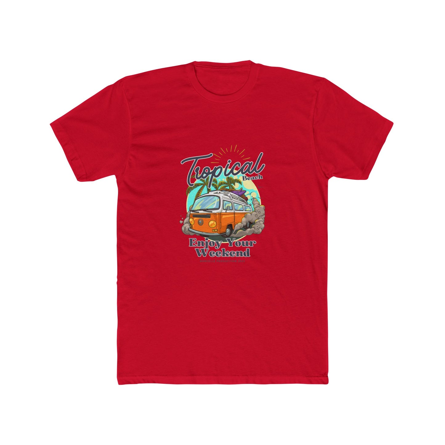 Tropical Beach Van Tee — "Enjoy Your Weekend" Vintage Surf T-Shirt