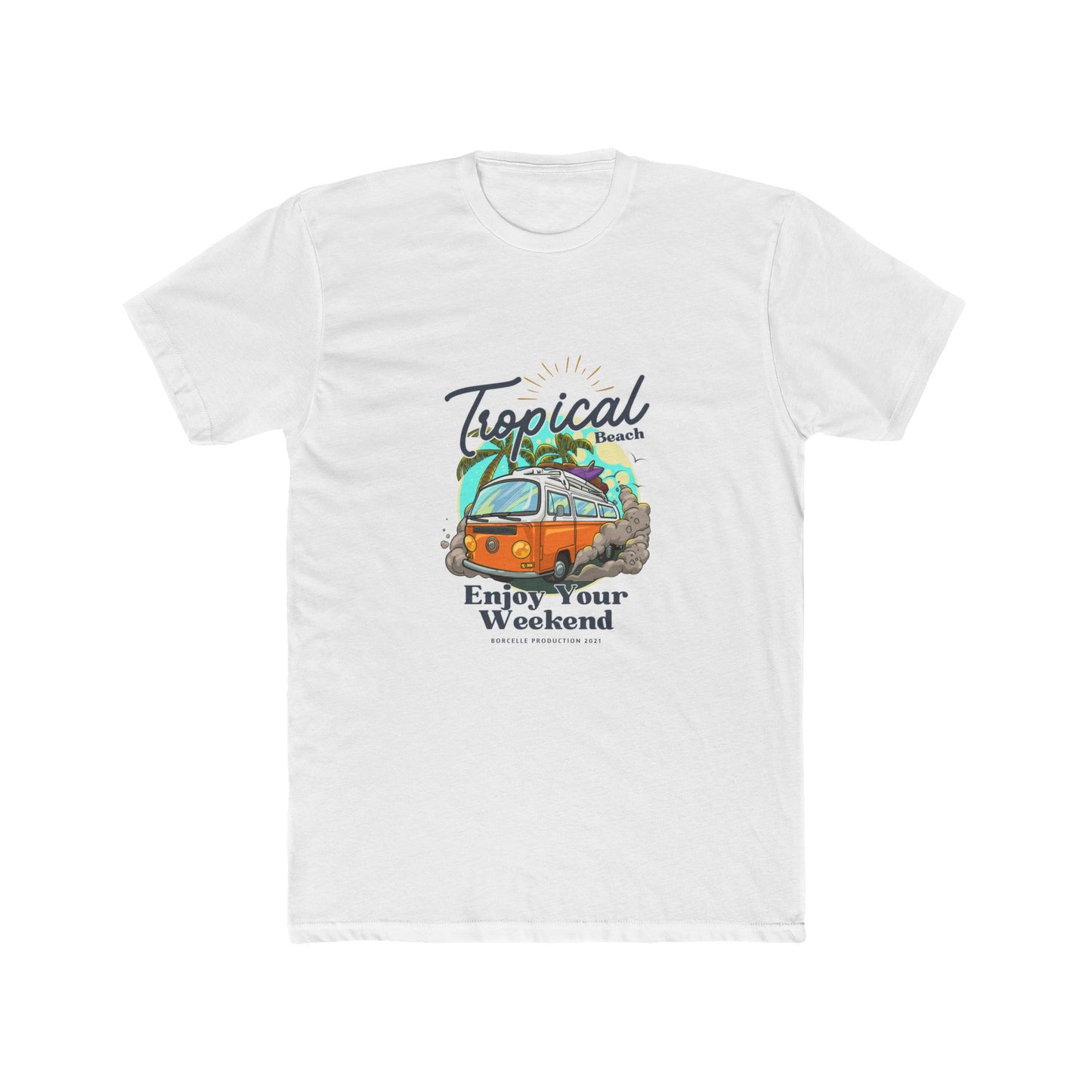Tropical Beach Van Tee — "Enjoy Your Weekend" Vintage Surf T-Shirt
