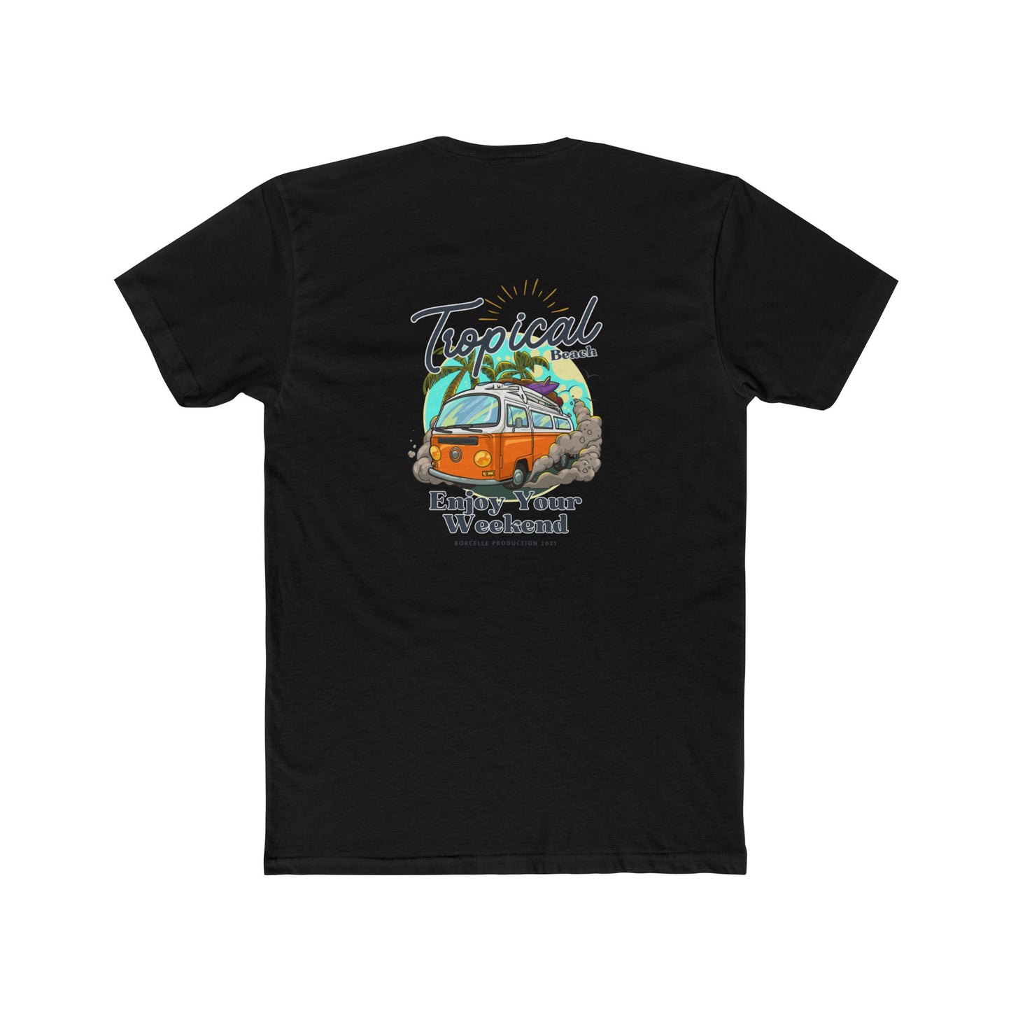 Tropical Beach Van Tee — "Enjoy Your Weekend" Vintage Surf T-Shirt